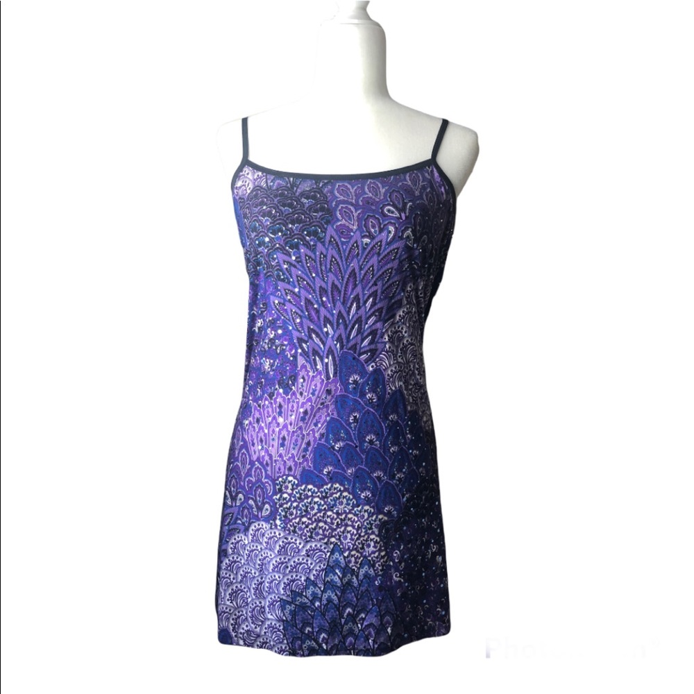 Dream Dancer Spaghetti Strap Purple Sequin SunDress Sz Small NWOT